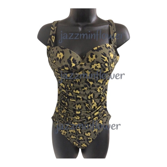 Betsey Johnson fancy spotted leopard print sweetheart neckline 1-piece swimsuit - Picture 7 of 7